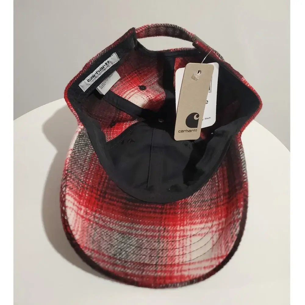Carhartt NWT WIP Moreau Cap One Size Red Black Plaid Wool Blend Baseball Hat